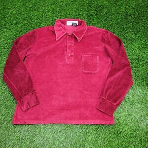 Vintage 80s MOD Velour Polo Shirt Womens XL 21x24 Red